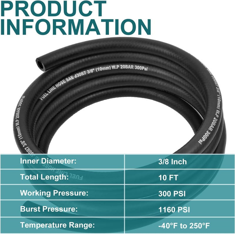 SANEMBER 3/8 Inch (10mm) ID Fuel Line,10FT Push Lock NBR Rubber Hose,Fuel Line Hose for Automotive Fuel Systems Engines (‎3/8" ID 10Ft) - Image 5